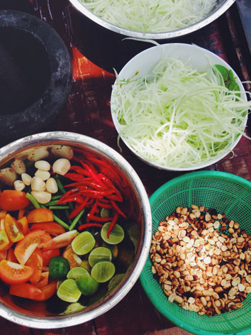 Ingredients for som tam, Thai papaya salad